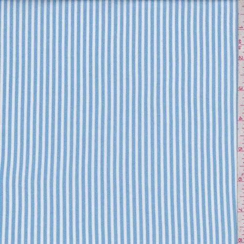 1 3/8 YD PC-White/Blue Stripe Rayon Challis Fabric