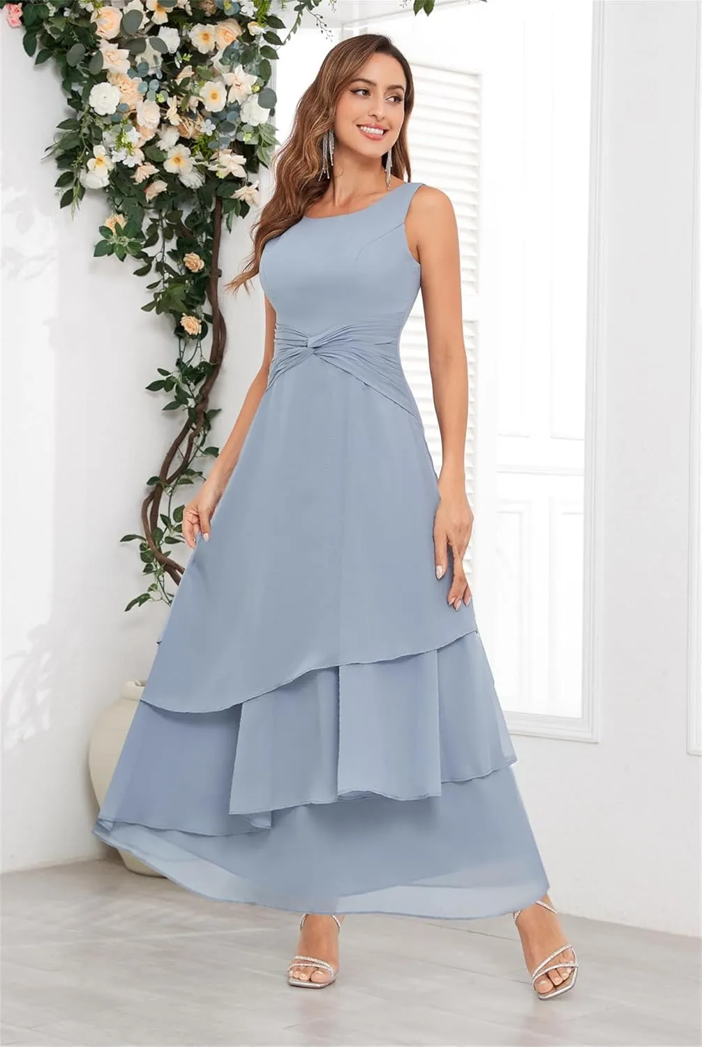 2 Piece Long Chiffon Mother of The Bride Dresses with Jacket for Wedding Mother of The Groom Dress Ruffles