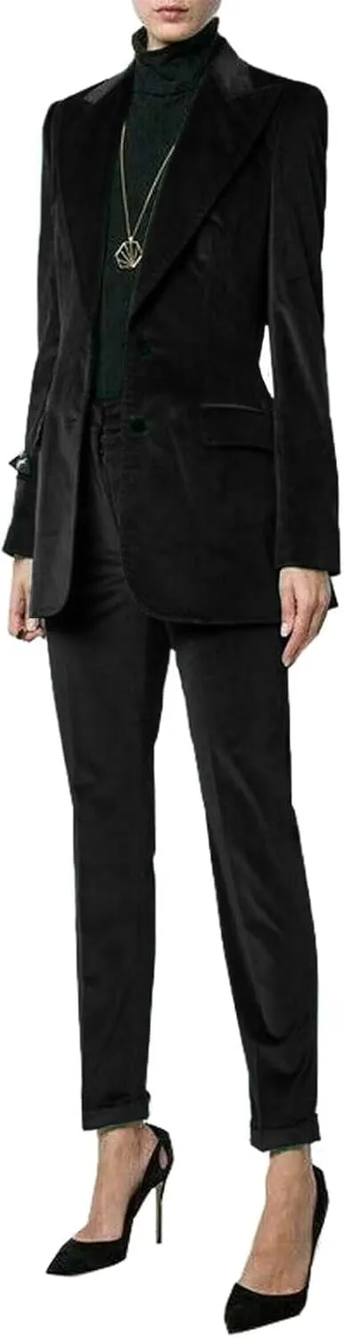 2 Piece Velvet Business Suit Pants Sets Formal Blazer&Pants Work Wear for Women