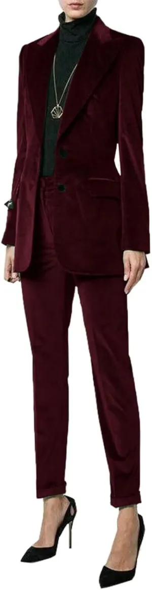 2 Piece Velvet Business Suit Pants Sets Formal Blazer&Pants Work Wear for Women