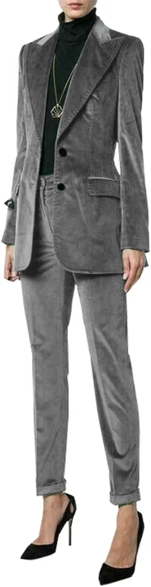2 Piece Velvet Business Suit Pants Sets Formal Blazer&Pants Work Wear for Women