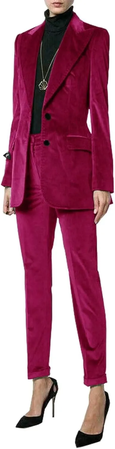 2 Piece Velvet Business Suit Pants Sets Formal Blazer&Pants Work Wear for Women