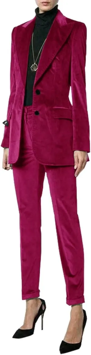 2 Piece Velvet Business Suit Pants Sets Formal Blazer&Pants Work Wear for Women