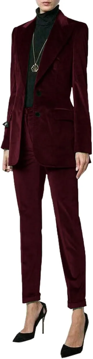 2 Piece Velvet Business Suit Pants Sets Formal Blazer&Pants Work Wear for Women
