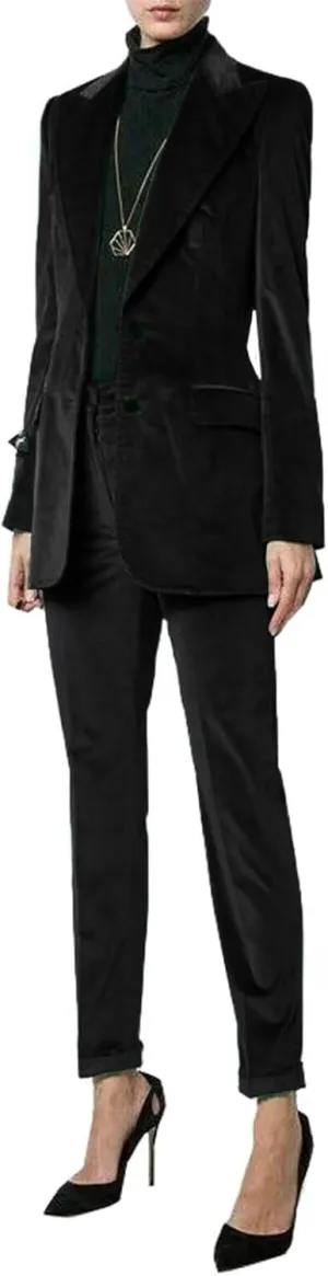 2 Piece Velvet Business Suit Pants Sets Formal Blazer&Pants Work Wear for Women