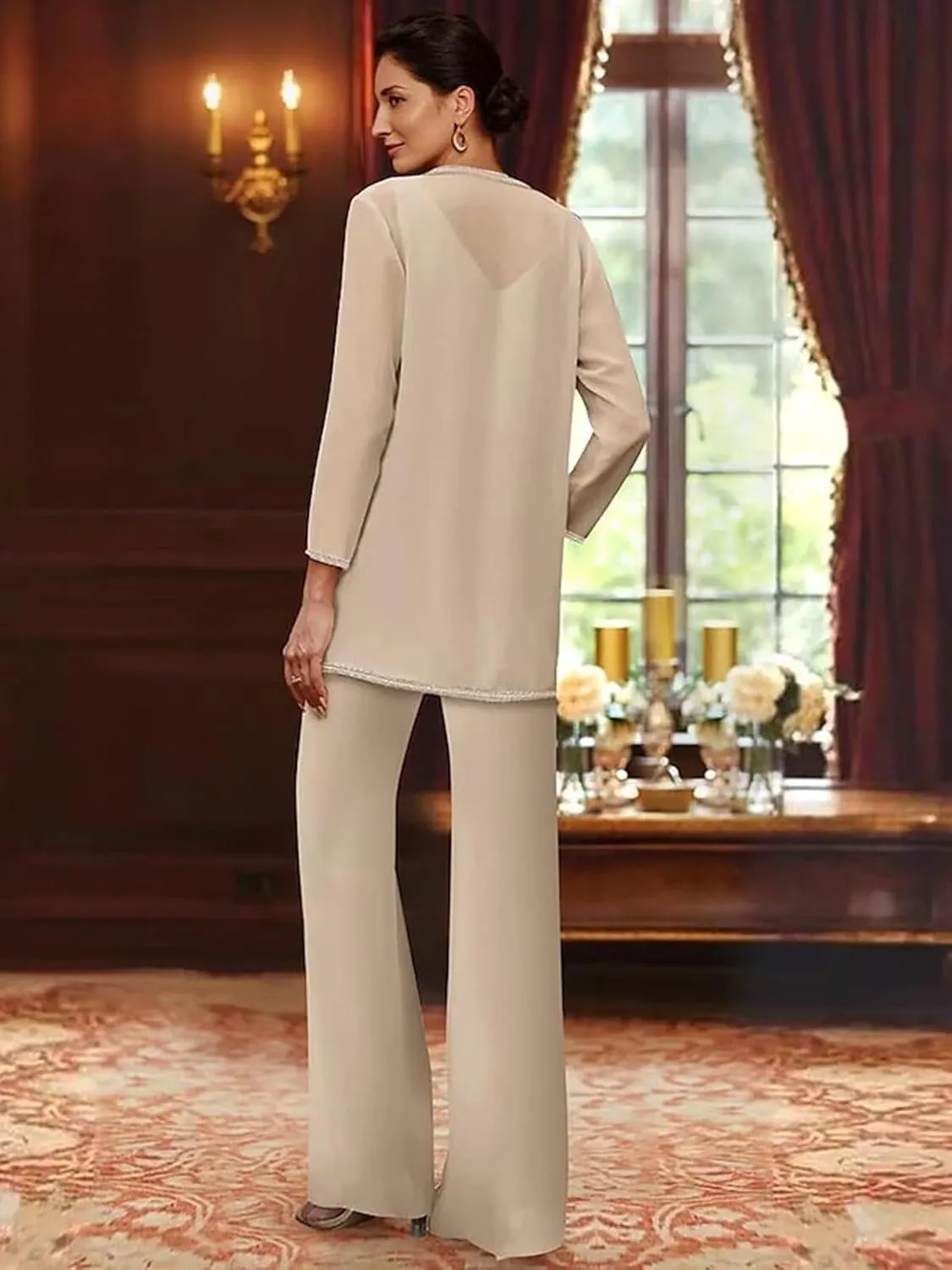 3 Pieces Mother of The Bride Pant Suits Sequin Chiffon Pant Suits for Wedding Formal Women