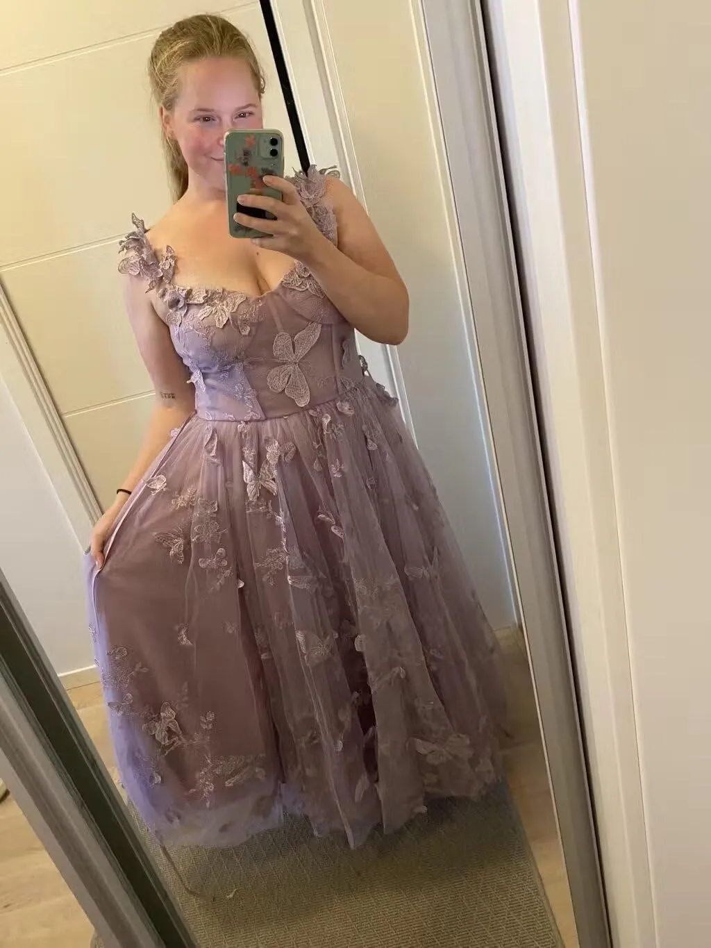 3D Butterfly Tulle Prom Dresses Tea Length Lace Appliques Embroidery A Line Formal Evening Party Gowns with Pockets