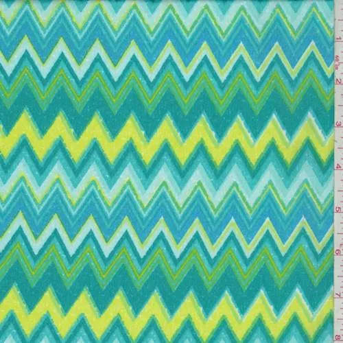 4 1/2 YD PC-Aqua/Teal Zig Zag Peachskin Fabric
