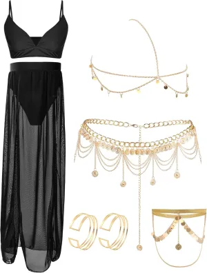 5 Pcs Women Dress Jewelry Accessory Set 2 Pcs Outfit Dress High Split Egypt Waist Chain for Maternity Shoot
