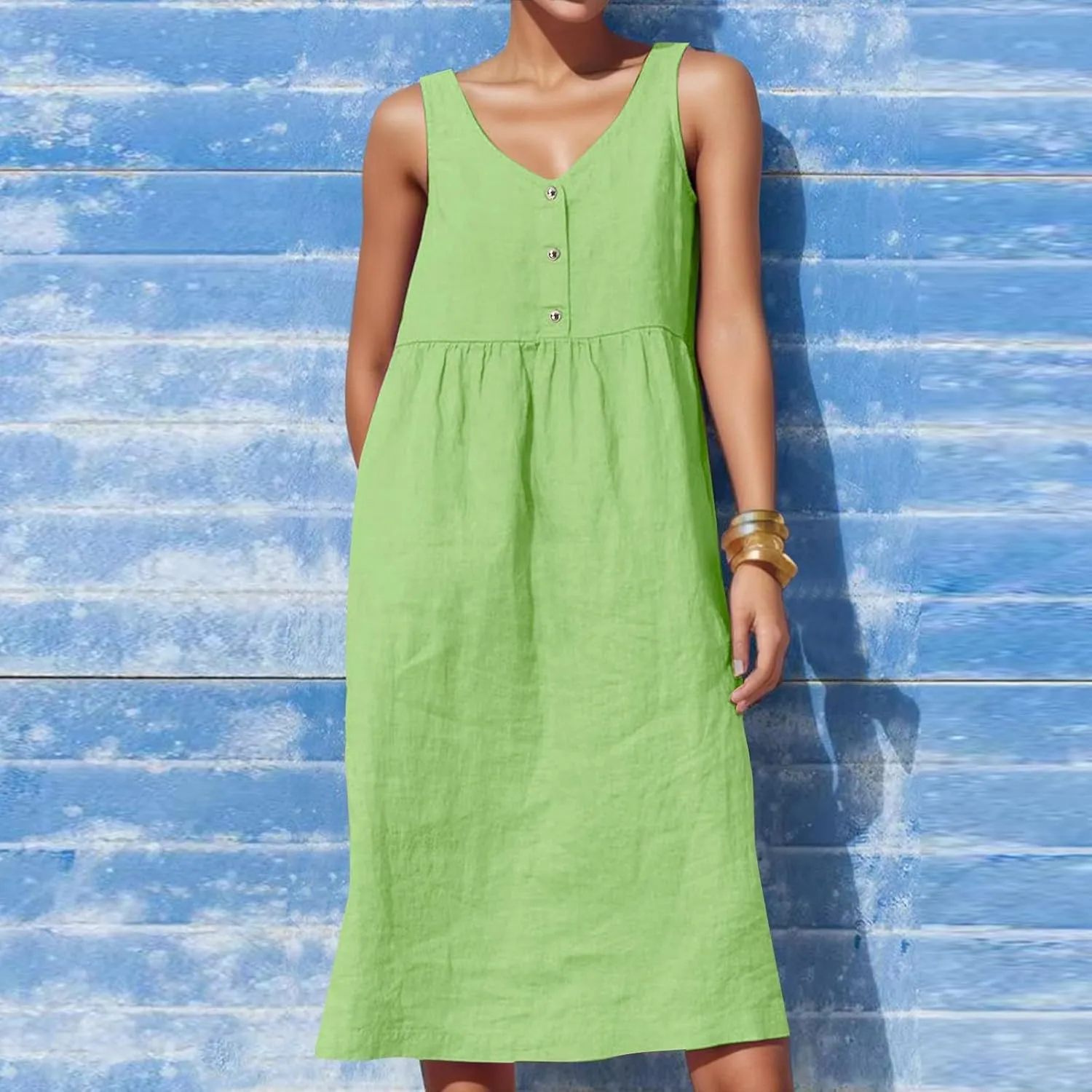 A Line Dresses for Women 2025 Plus Size A Line Mini Dress Solid Midi Summer Dresses Sleeveless Casual Jumper Skirt