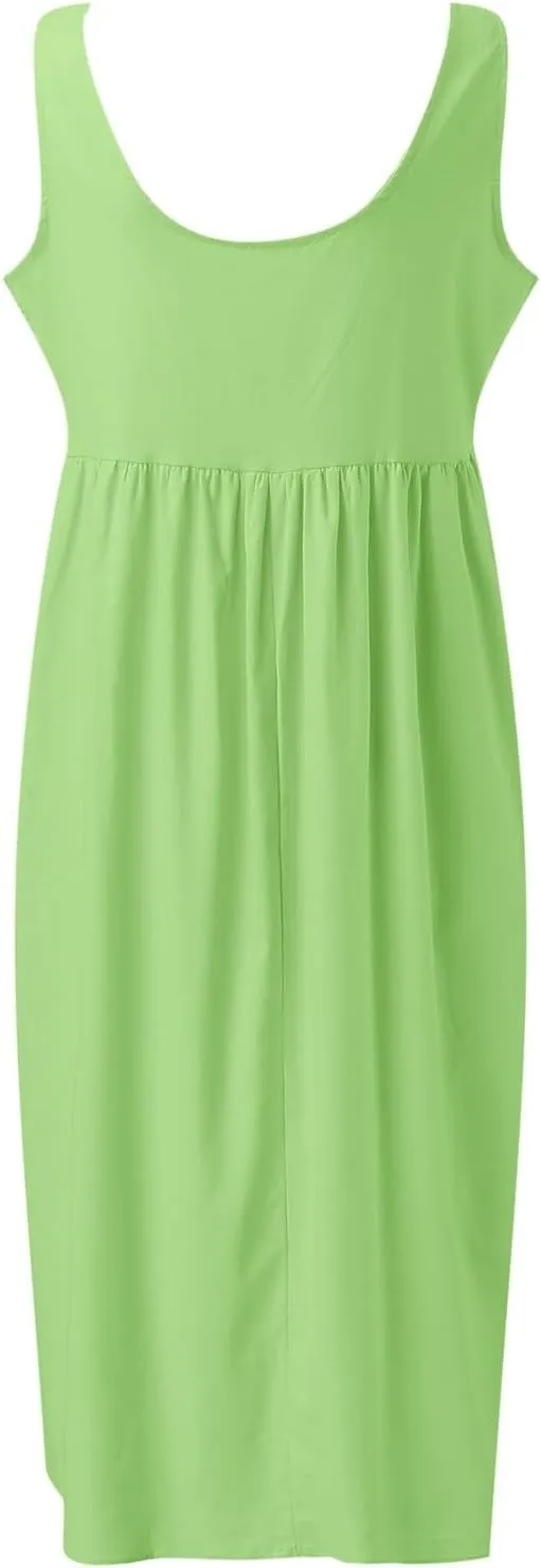 A Line Dresses for Women 2025 Plus Size A Line Mini Dress Solid Midi Summer Dresses Sleeveless Casual Jumper Skirt