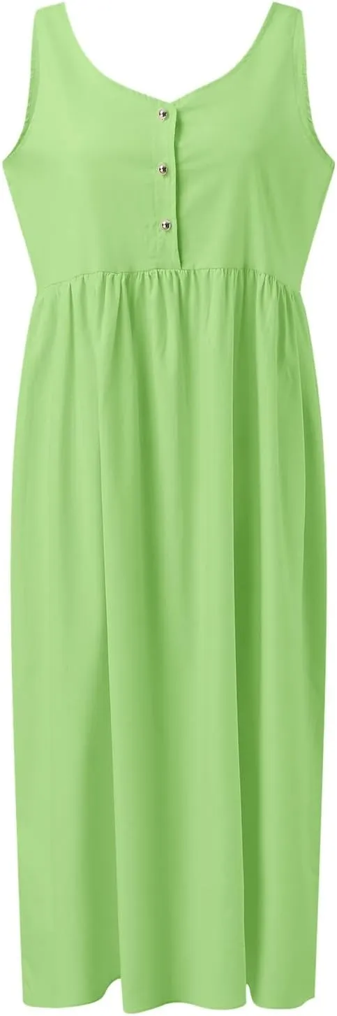 A Line Dresses for Women 2025 Plus Size A Line Mini Dress Solid Midi Summer Dresses Sleeveless Casual Jumper Skirt