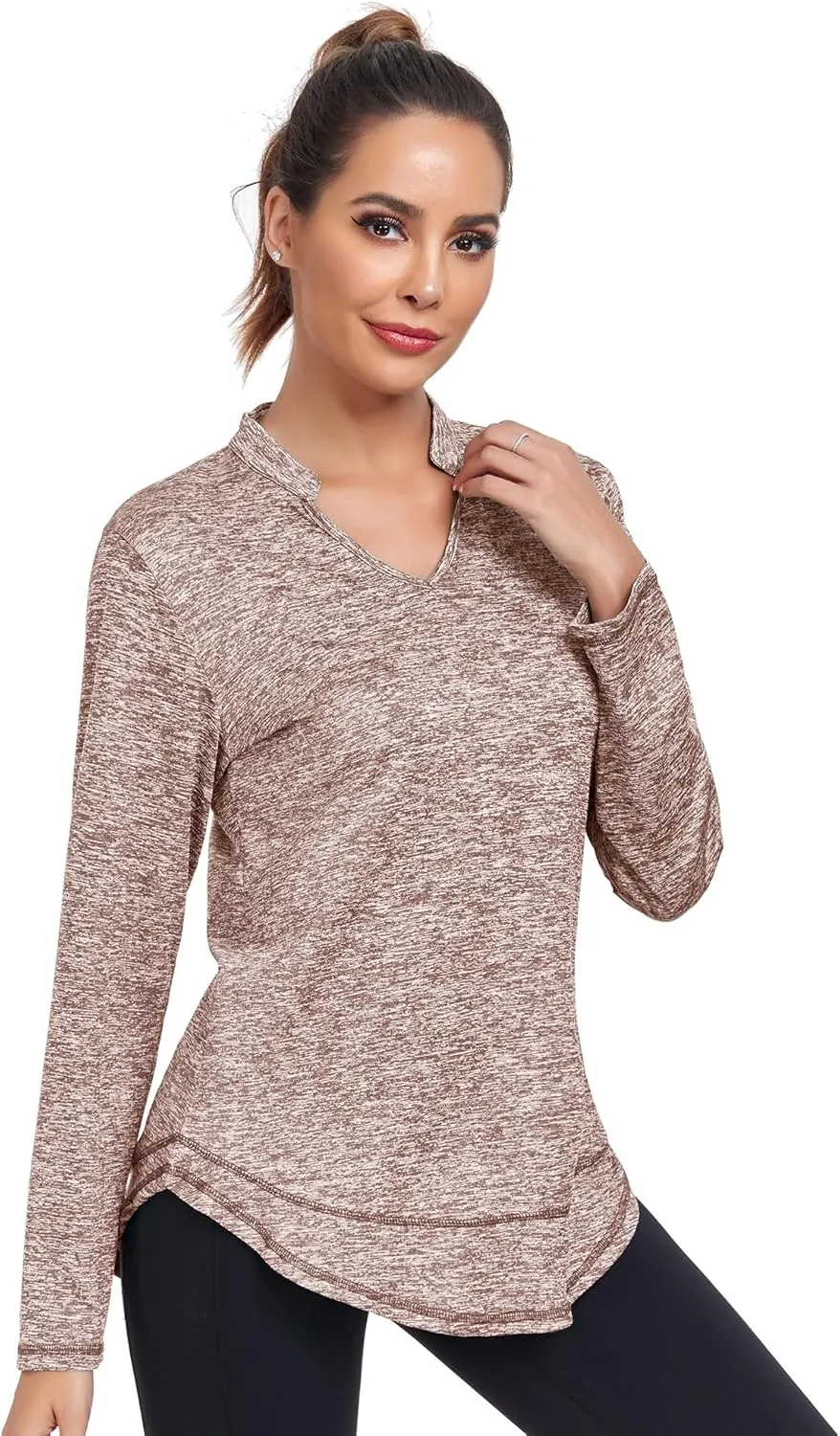 Absttith Women's Long Sleeve Workout Shirts Running Yoga Tops Athletic V Neck Sport Tee Side Split