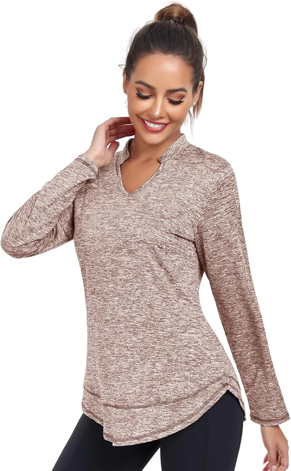 Absttith Women's Long Sleeve Workout Shirts Running Yoga Tops Athletic V Neck Sport Tee Side Split