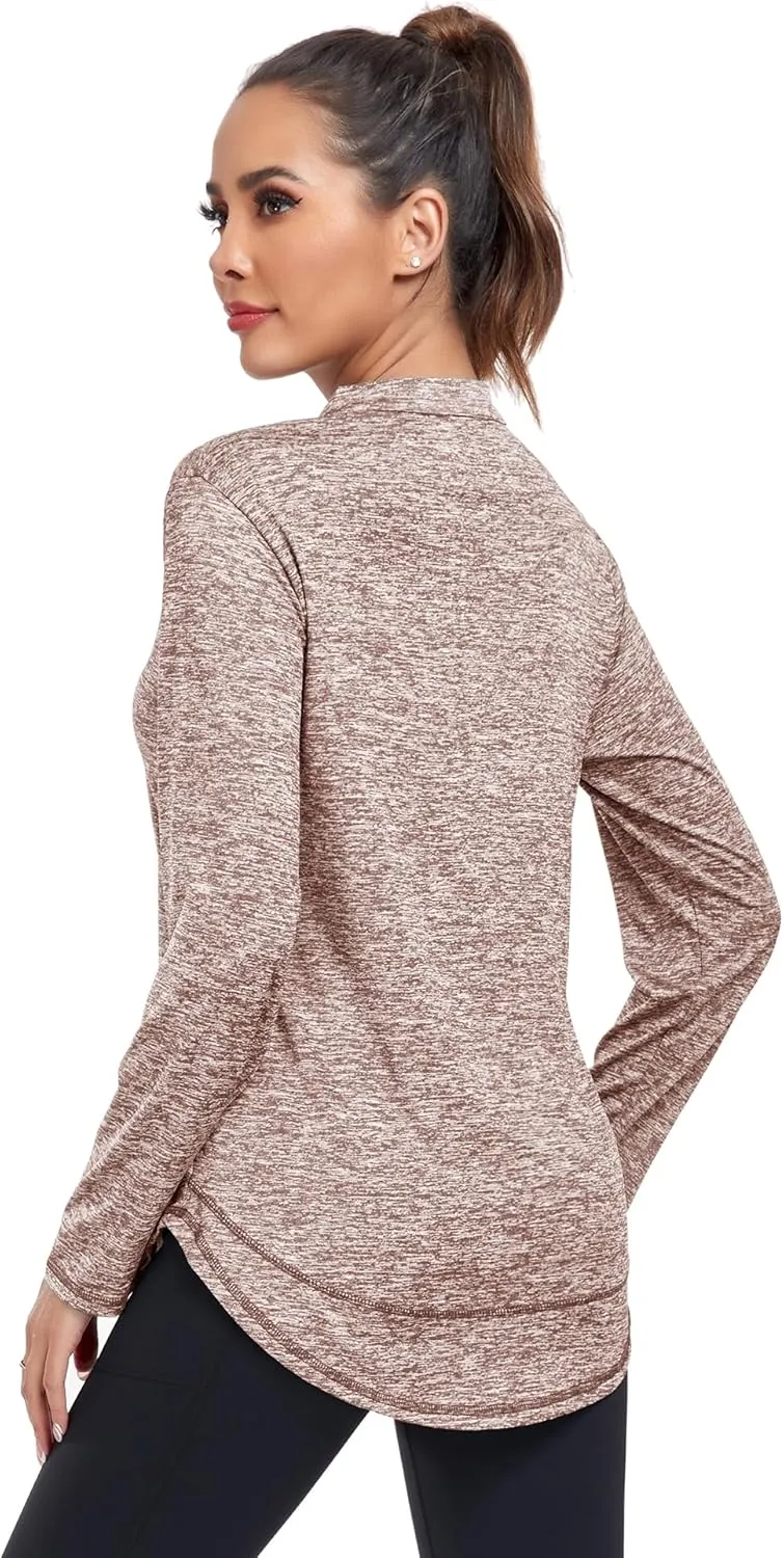 Absttith Women's Long Sleeve Workout Shirts Running Yoga Tops Athletic V Neck Sport Tee Side Split