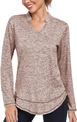 Absttith Women's Long Sleeve Workout Shirts Running Yoga Tops Athletic V Neck Sport Tee Side Split