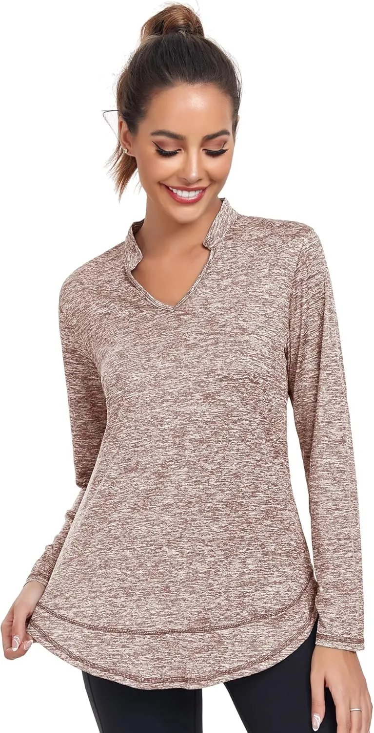 Absttith Women's Long Sleeve Workout Shirts Running Yoga Tops Athletic V Neck Sport Tee Side Split