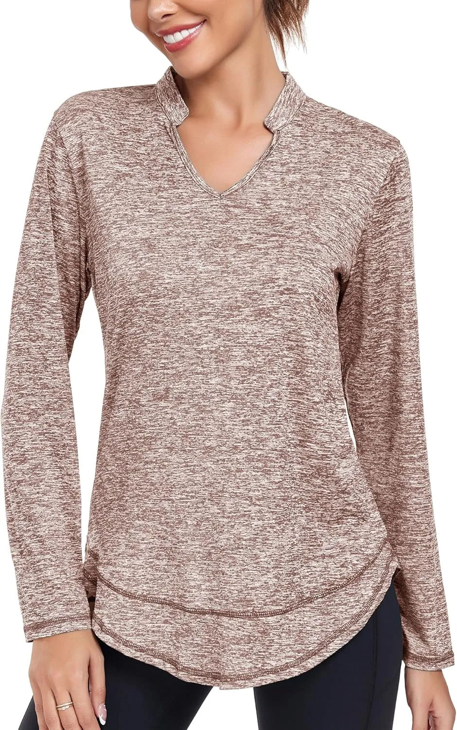 Absttith Women's Long Sleeve Workout Shirts Running Yoga Tops Athletic V Neck Sport Tee Side Split