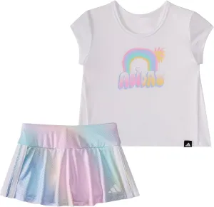 adidas baby-girls Short Sleeve Pleated Tee Shirt and Aop Flounce Skort Set