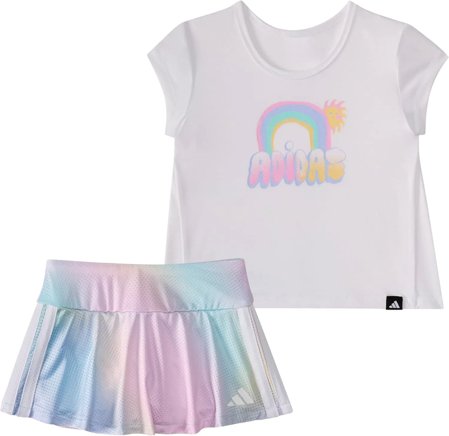 adidas baby-girls Short Sleeve Pleated Tee Shirt and Aop Flounce Skort Set