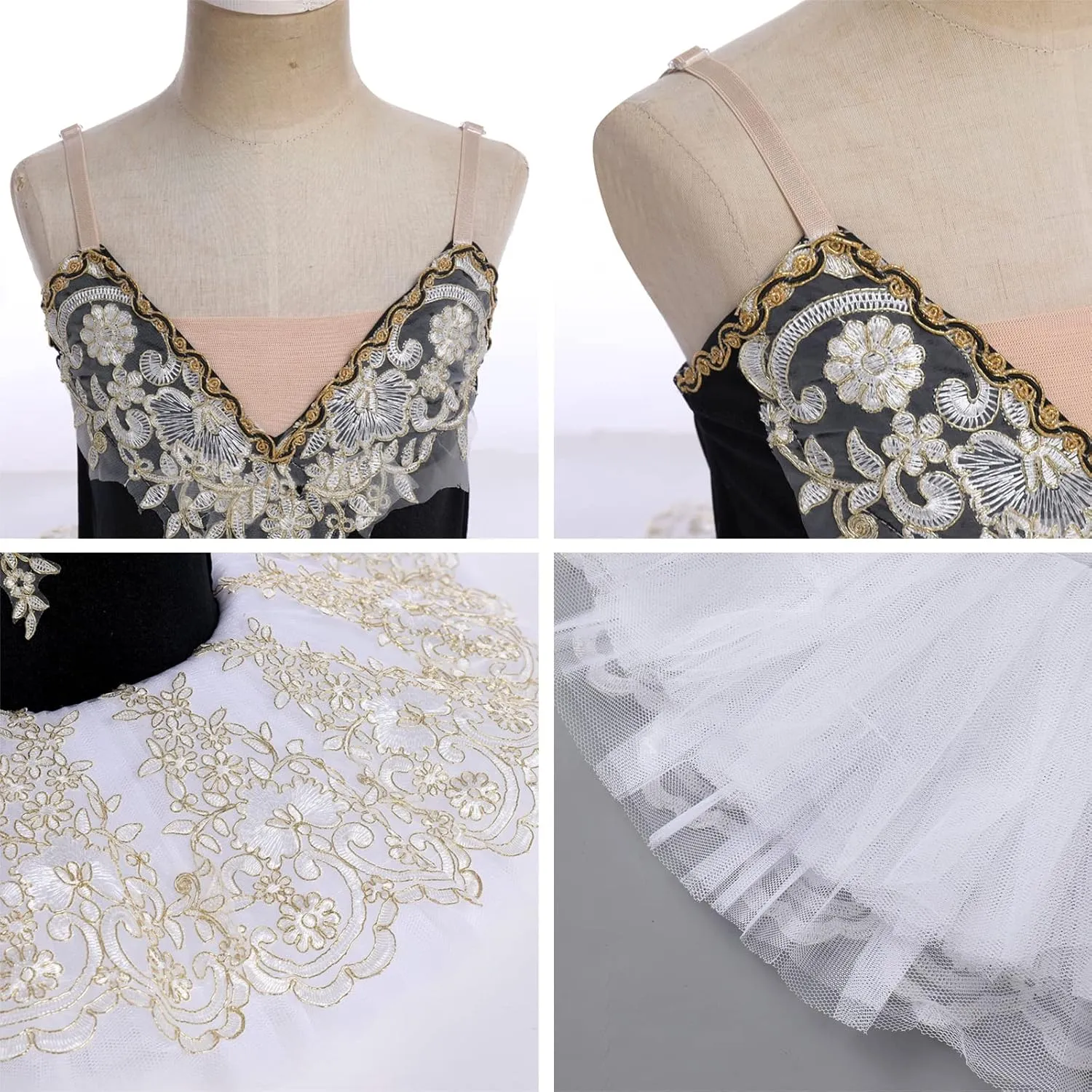 AFAVOM Ballet Leotards for Girls with Platter Tutu Professional Hard Organdy Camisole Skirt Swan Lake Feather Hem Dancewear