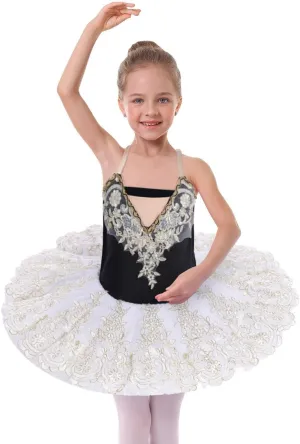 AFAVOM Ballet Leotards for Girls with Platter Tutu Professional Hard Organdy Camisole Skirt Swan Lake Feather Hem Dancewear