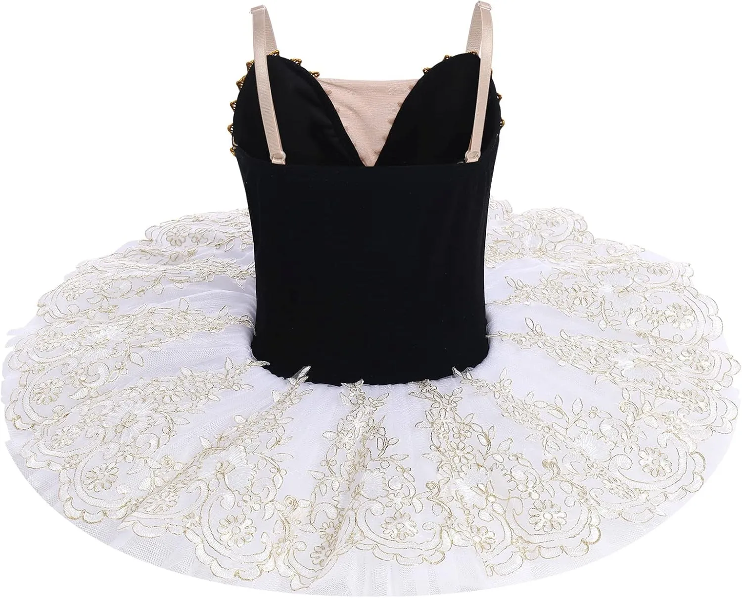 AFAVOM Ballet Leotards for Girls with Platter Tutu Professional Hard Organdy Camisole Skirt Swan Lake Feather Hem Dancewear