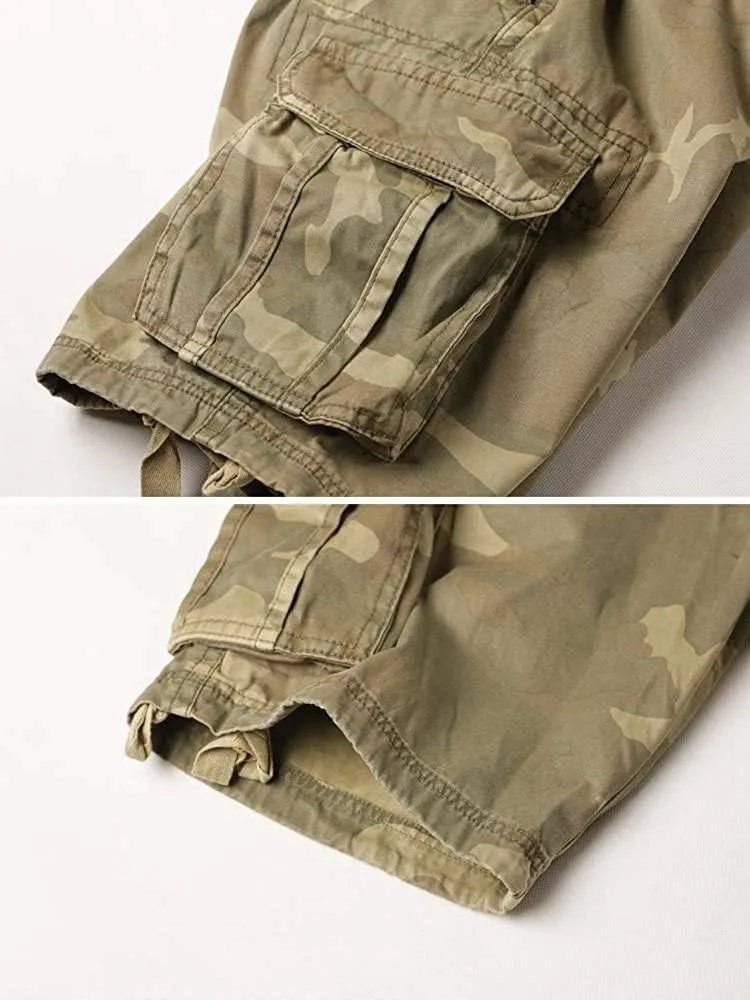 AKARMY Men's Cotton Casual Multi Pocket Outdoor Camouflage Shorts Twill Camo Cargo Shorts(No Belt)