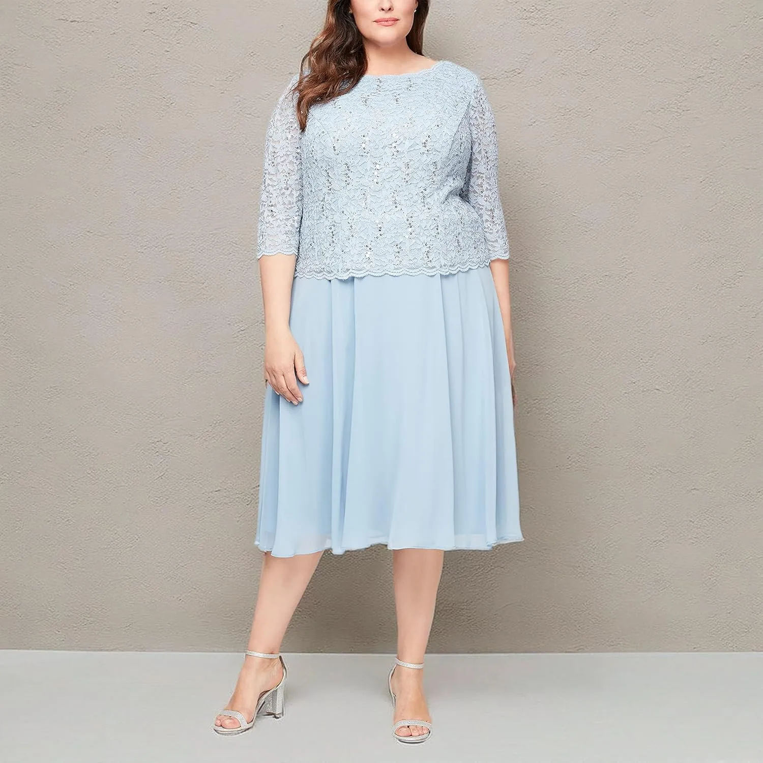 Alex Evenings Women's Plus Size Tea Length Lace Mock Dress