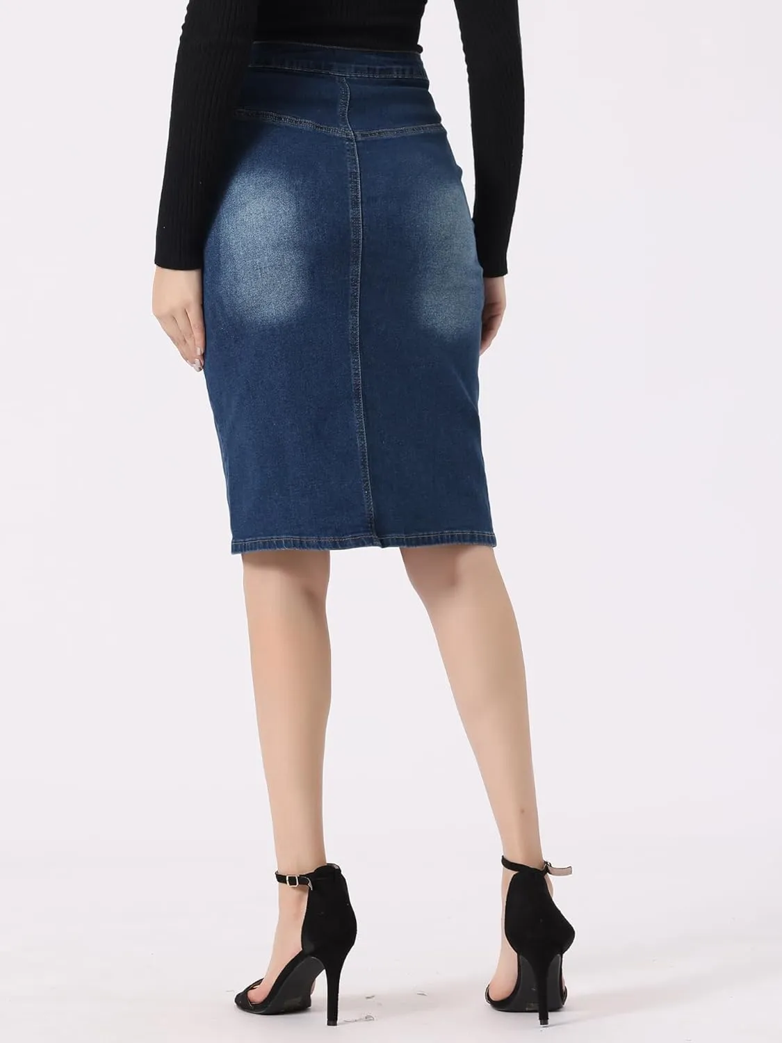 Allegra K Women's Jean Skirts Split Casual High Waist Bodycon Denim Pencil Skirt