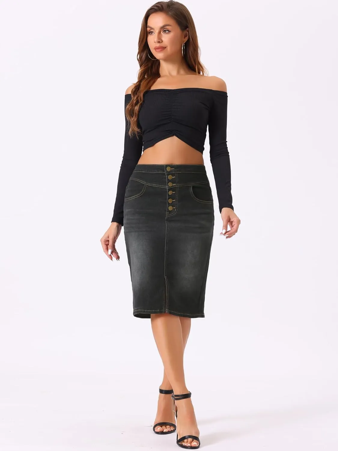 Allegra K Women's Jean Skirts Split Casual High Waist Bodycon Denim Pencil Skirt