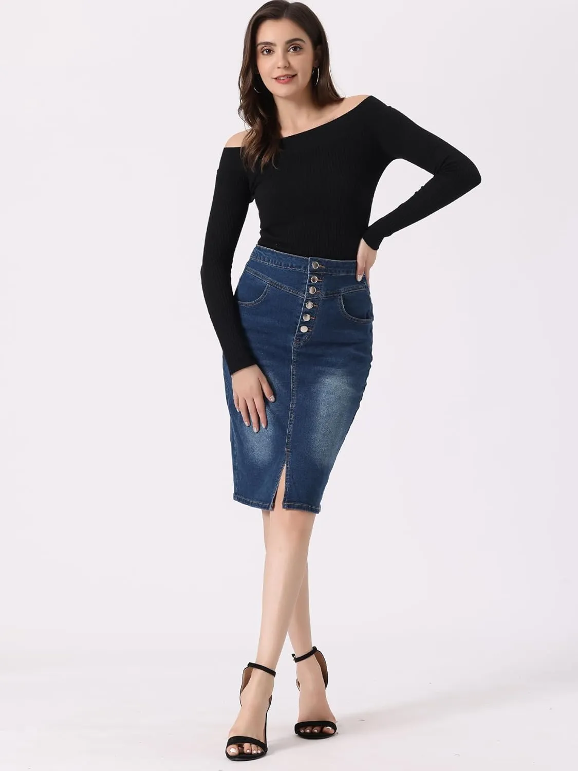Allegra K Women's Jean Skirts Split Casual High Waist Bodycon Denim Pencil Skirt