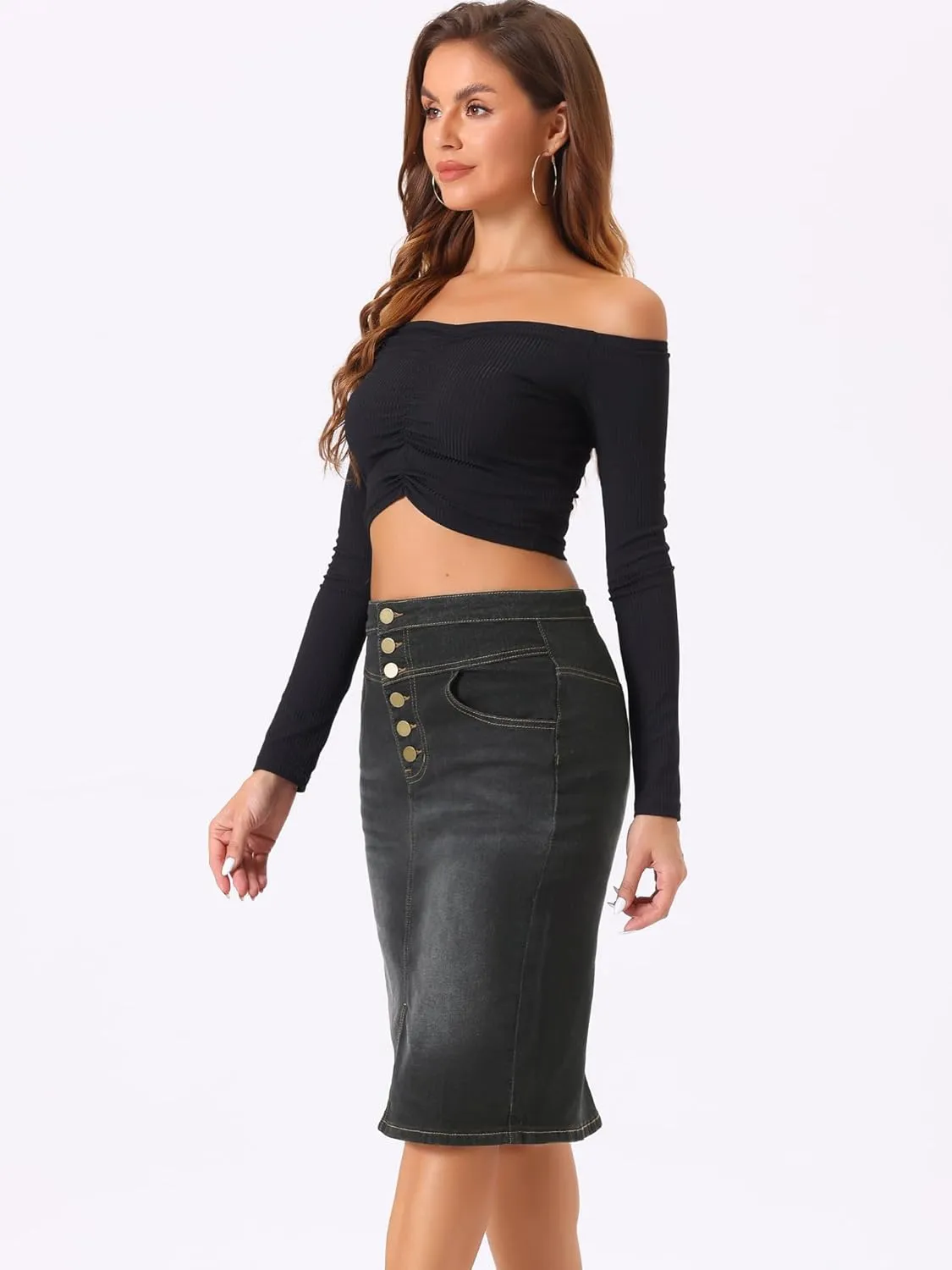 Allegra K Women's Jean Skirts Split Casual High Waist Bodycon Denim Pencil Skirt