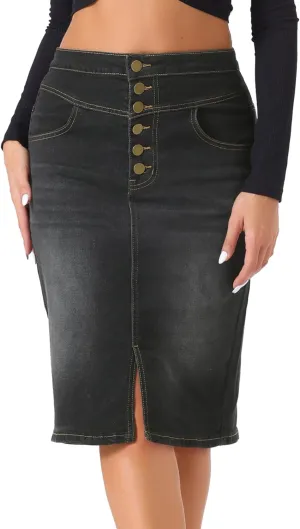 Allegra K Women's Jean Skirts Split Casual High Waist Bodycon Denim Pencil Skirt