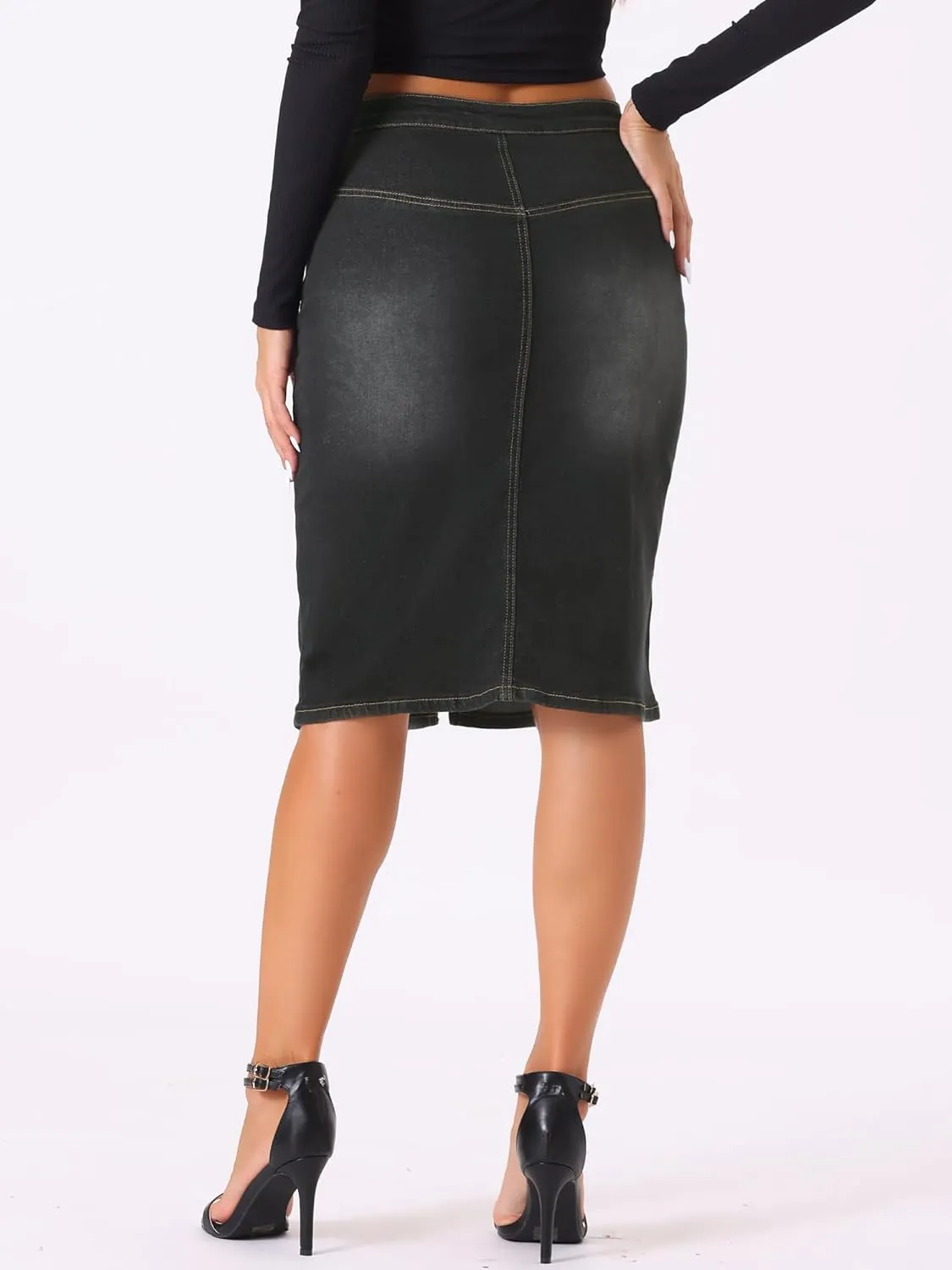 Allegra K Women's Jean Skirts Split Casual High Waist Bodycon Denim Pencil Skirt