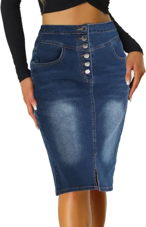 Allegra K Women's Jean Skirts Split Casual High Waist Bodycon Denim Pencil Skirt