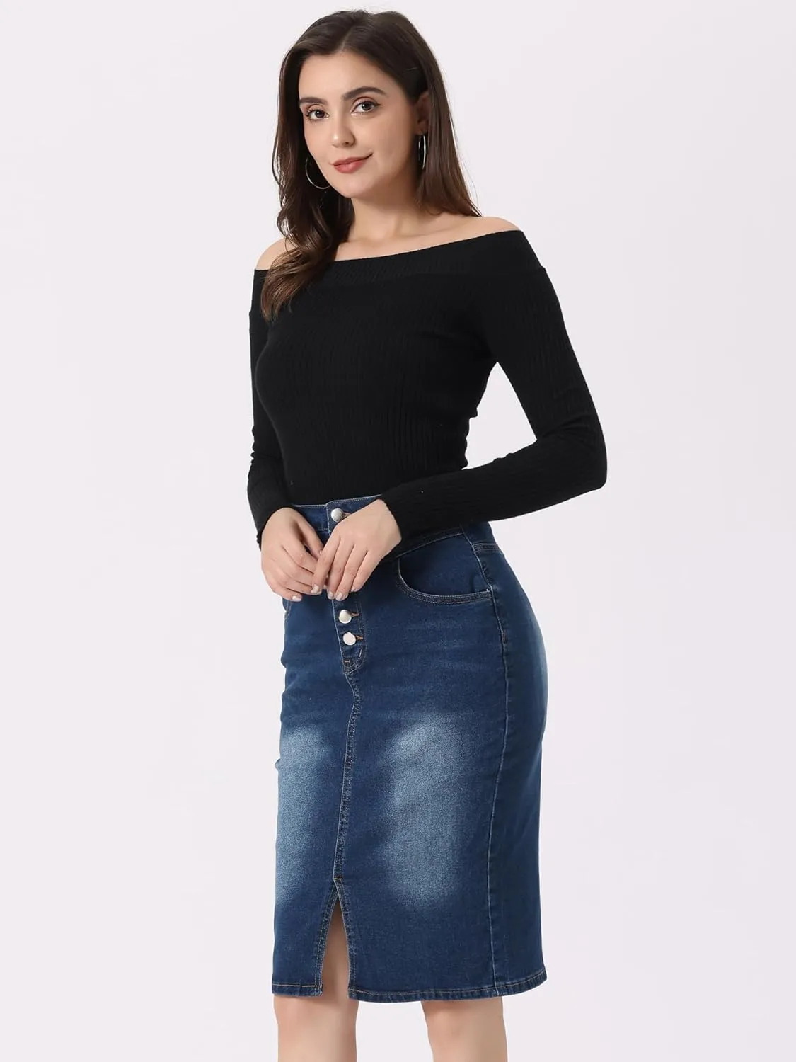 Allegra K Women's Jean Skirts Split Casual High Waist Bodycon Denim Pencil Skirt