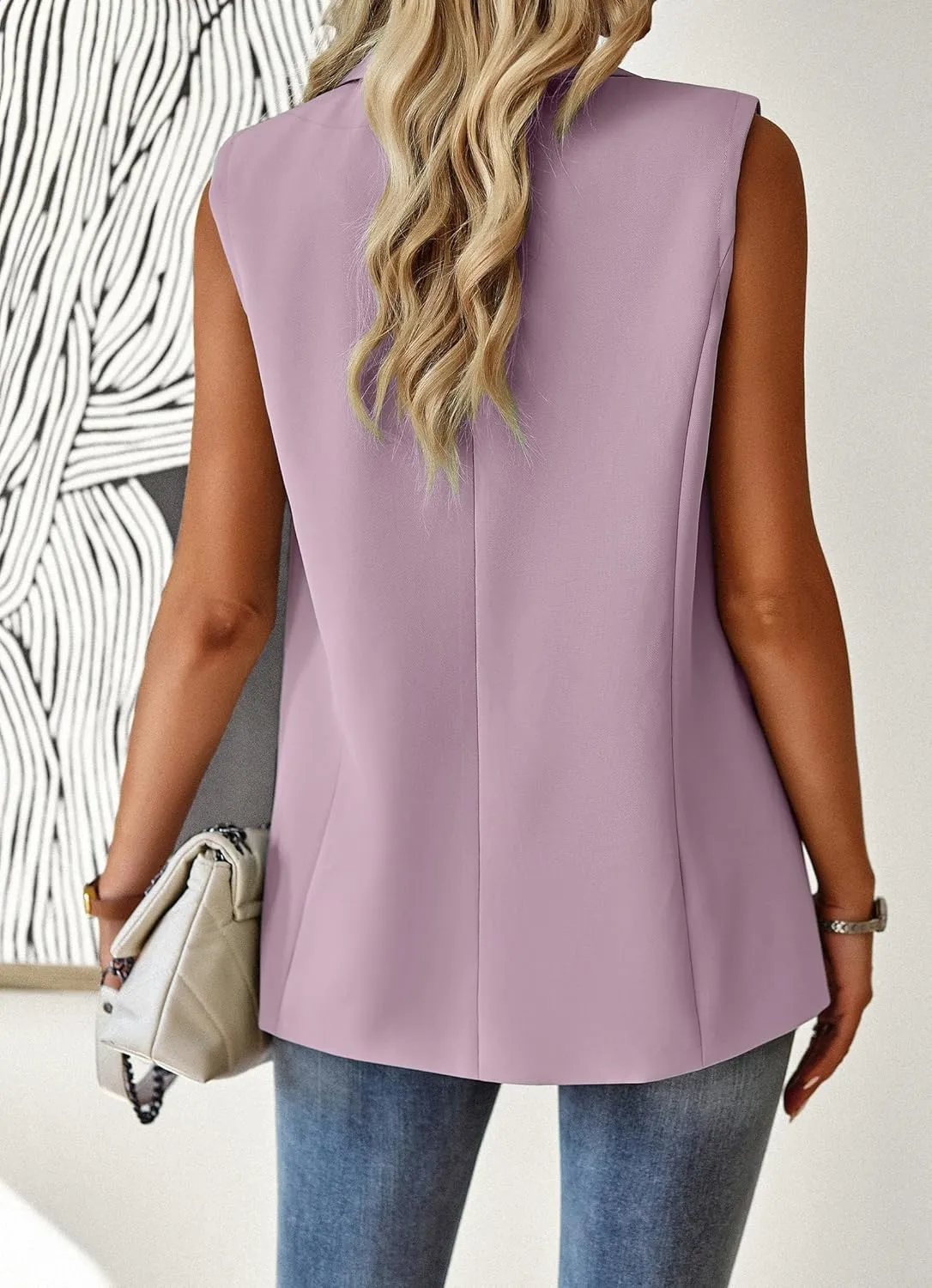 ALSOGO Women Sleeveless Blazer Vest Casual Open Front V Neck Fully-Lined Work Office Summer Jacket with Pockets Fashion 2025