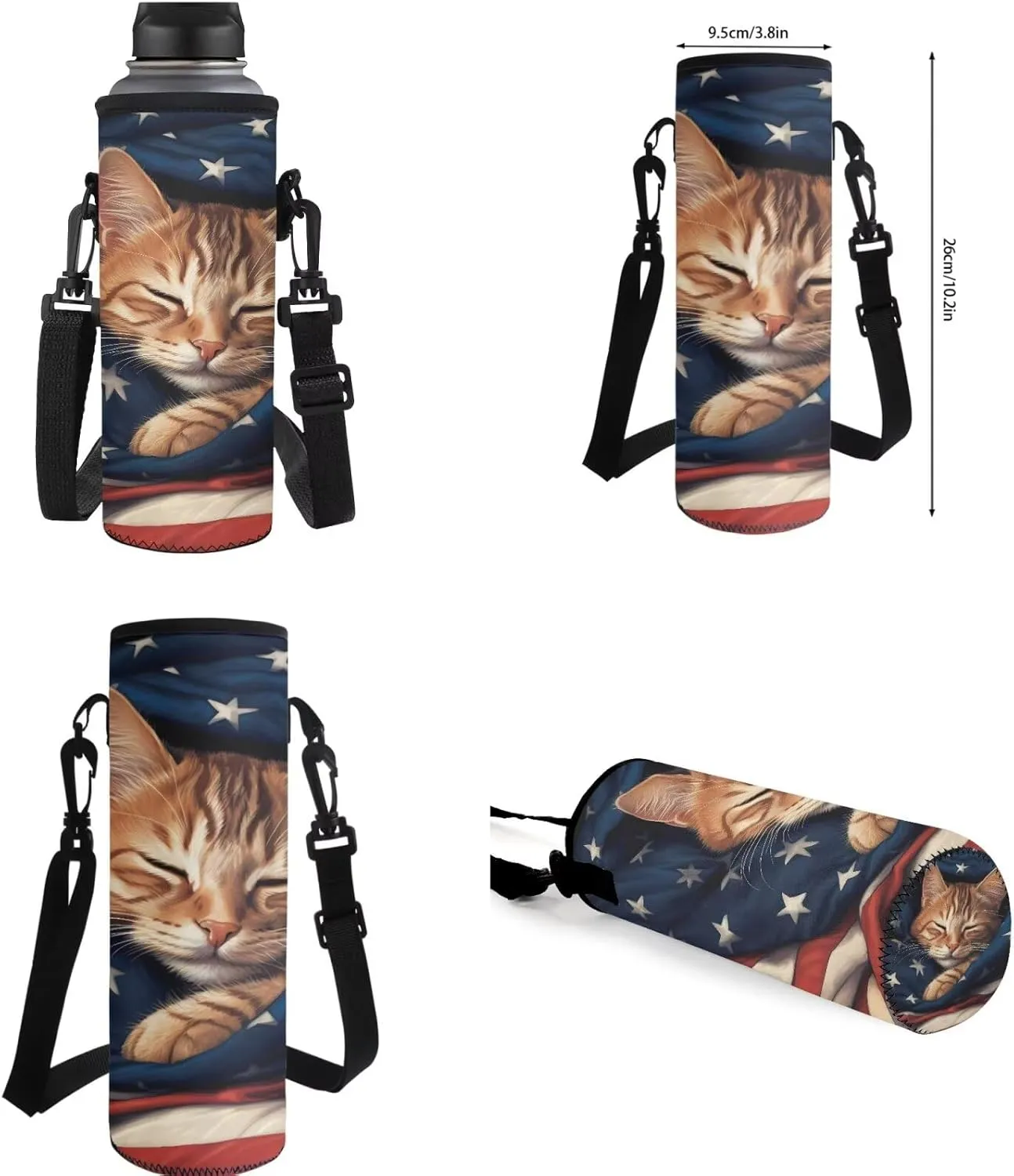 American Flag Cat Backpack Lunchbox Water Bottle Set for Girls 17 Inch Little Kid Backpacks for Senior Year 4pcs Simple Modern Lunch Bag Pencil Case for School Large Capacity Easy Clean