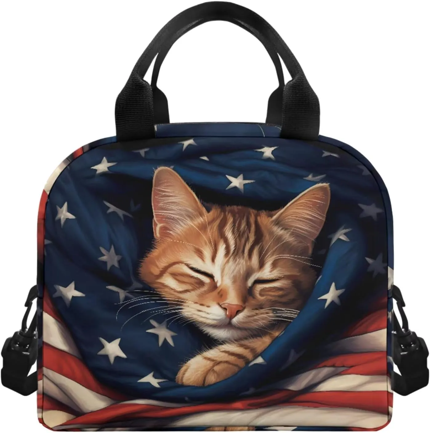 American Flag Cat Backpack Lunchbox Water Bottle Set for Girls 17 Inch Little Kid Backpacks for Senior Year 4pcs Simple Modern Lunch Bag Pencil Case for School Large Capacity Easy Clean