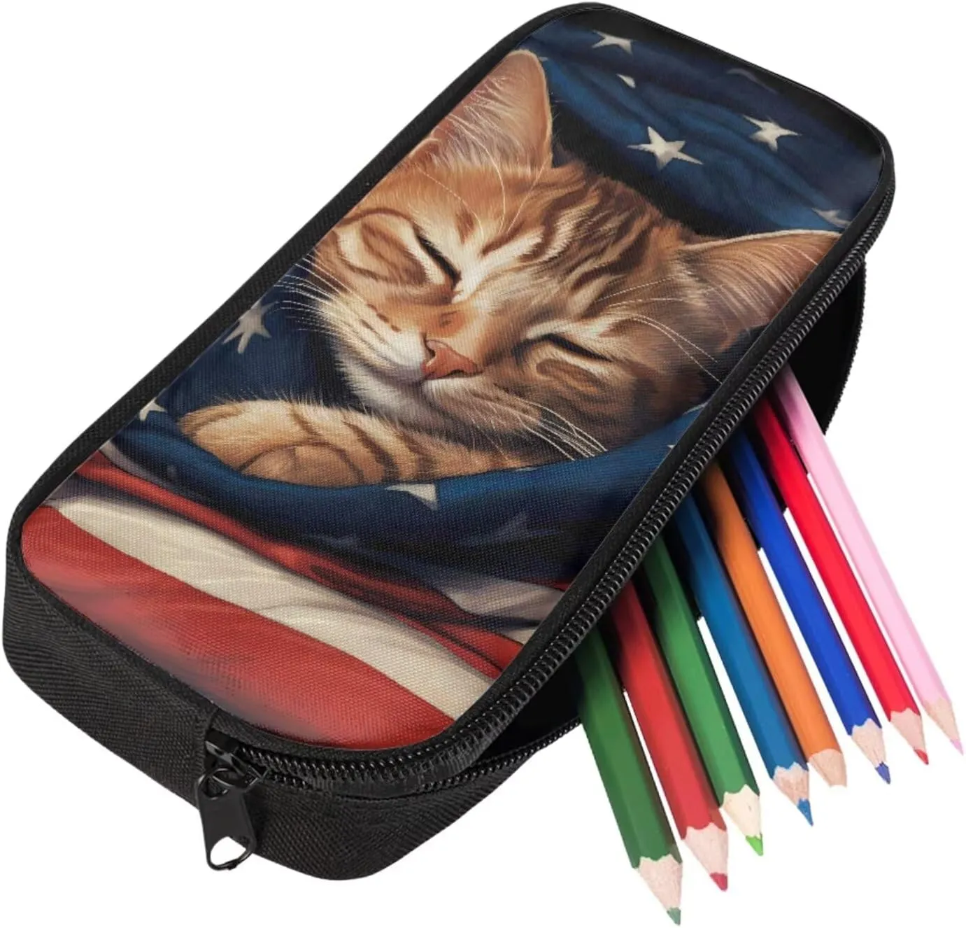 American Flag Cat Backpack Lunchbox Water Bottle Set for Girls 17 Inch Little Kid Backpacks for Senior Year 4pcs Simple Modern Lunch Bag Pencil Case for School Large Capacity Easy Clean