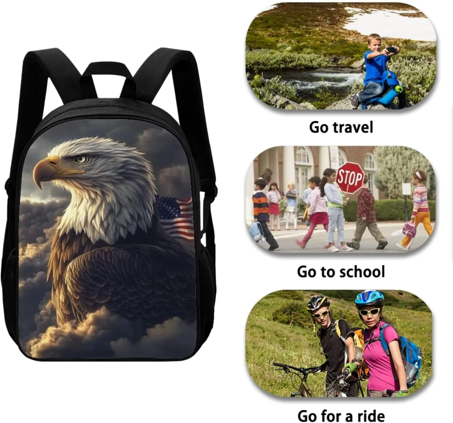 American Flag Eagle Backpack and Lunch Box Set Boys 17 Inch Tween Backpacks for Girls 4pcs Elementary Pencil Case Cute for Girls Insulated Cute Keychain Wristlet Easy Clean Laptop A4 Tablet