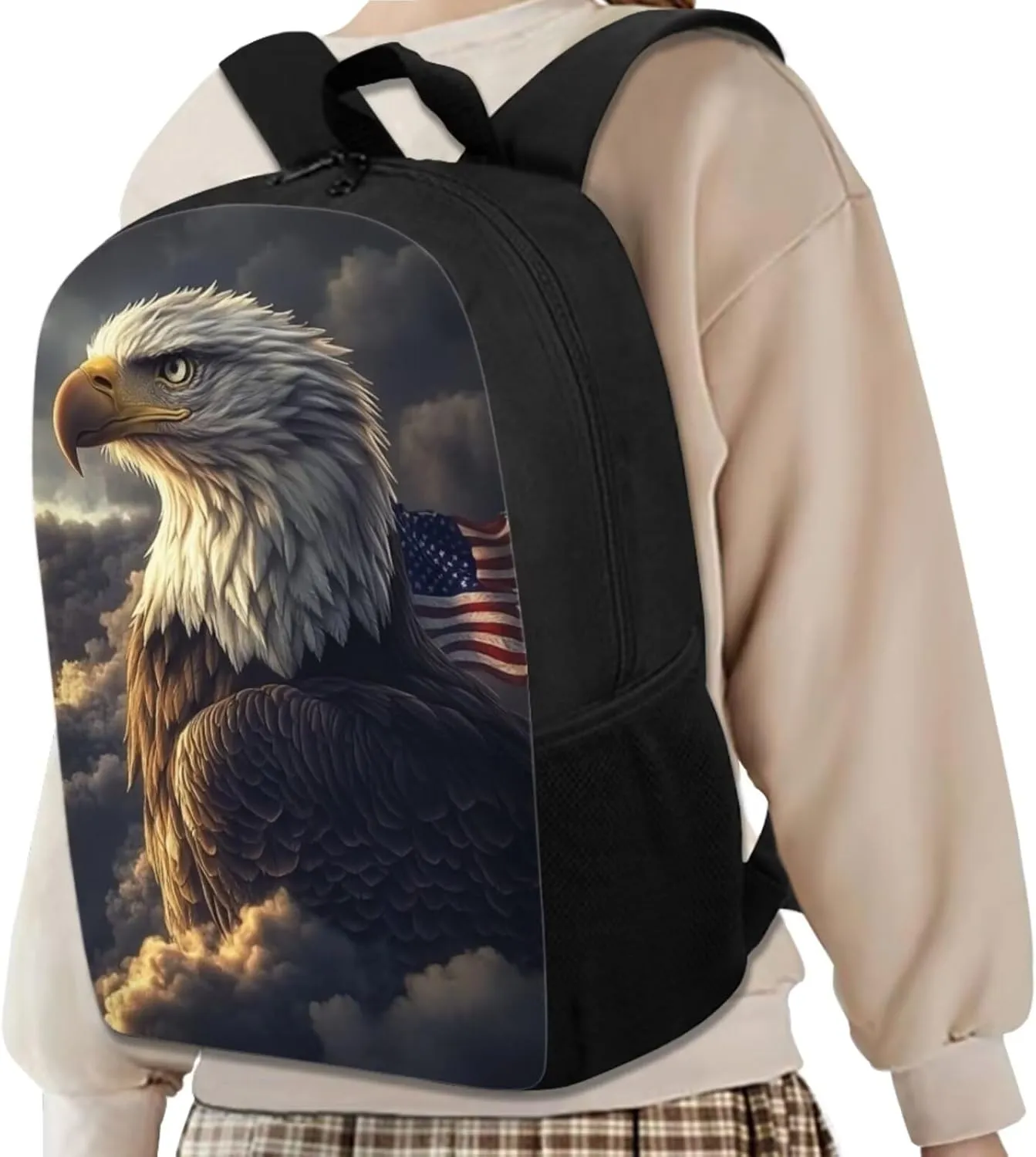American Flag Eagle Backpack and Lunch Box Set Boys 17 Inch Tween Backpacks for Girls 4pcs Elementary Pencil Case Cute for Girls Insulated Cute Keychain Wristlet Easy Clean Laptop A4 Tablet