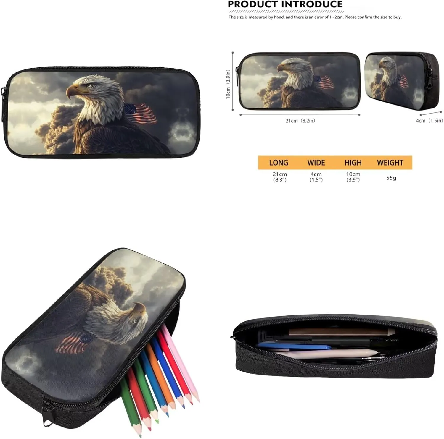 American Flag Eagle Backpack and Lunch Box Set Boys 17 Inch Tween Backpacks for Girls 4pcs Elementary Pencil Case Cute for Girls Insulated Cute Keychain Wristlet Easy Clean Laptop A4 Tablet