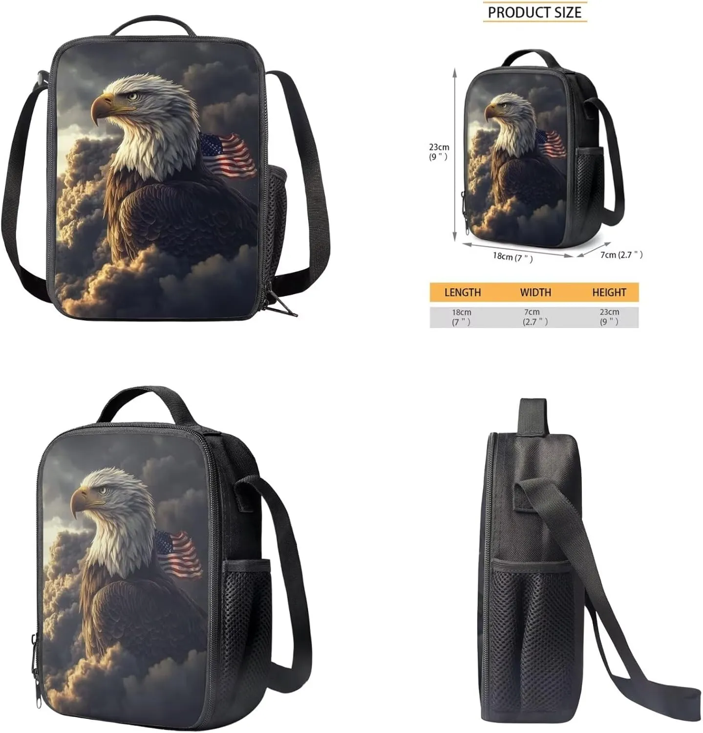 American Flag Eagle Backpack and Lunch Box Set Boys 17 Inch Tween Backpacks for Girls 4pcs Elementary Pencil Case Cute for Girls Insulated Cute Keychain Wristlet Easy Clean Laptop A4 Tablet