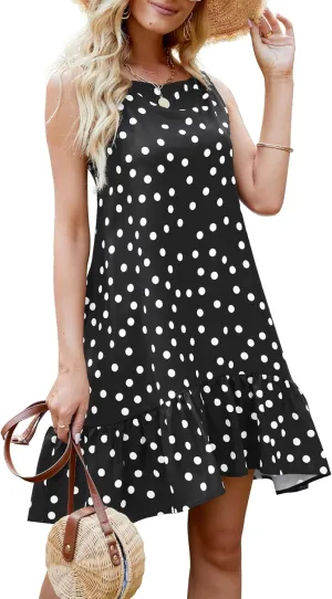Amoretu Womens Summer Sleeveless Dresses Casual Tunic Ruffle Shift Mini Dress