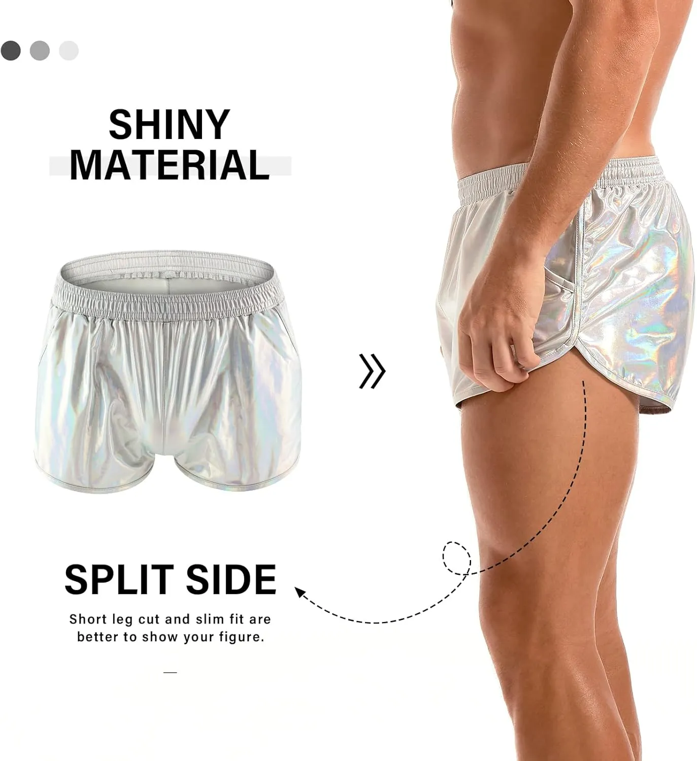 AMY COULEE Mens Metallic Shorts Sexy Shiny Sparkly Rave Outfit Holographic Booty Shorts with Pockets