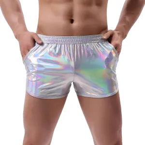 AMY COULEE Mens Metallic Shorts Sexy Shiny Sparkly Rave Outfit Holographic Booty Shorts with Pockets