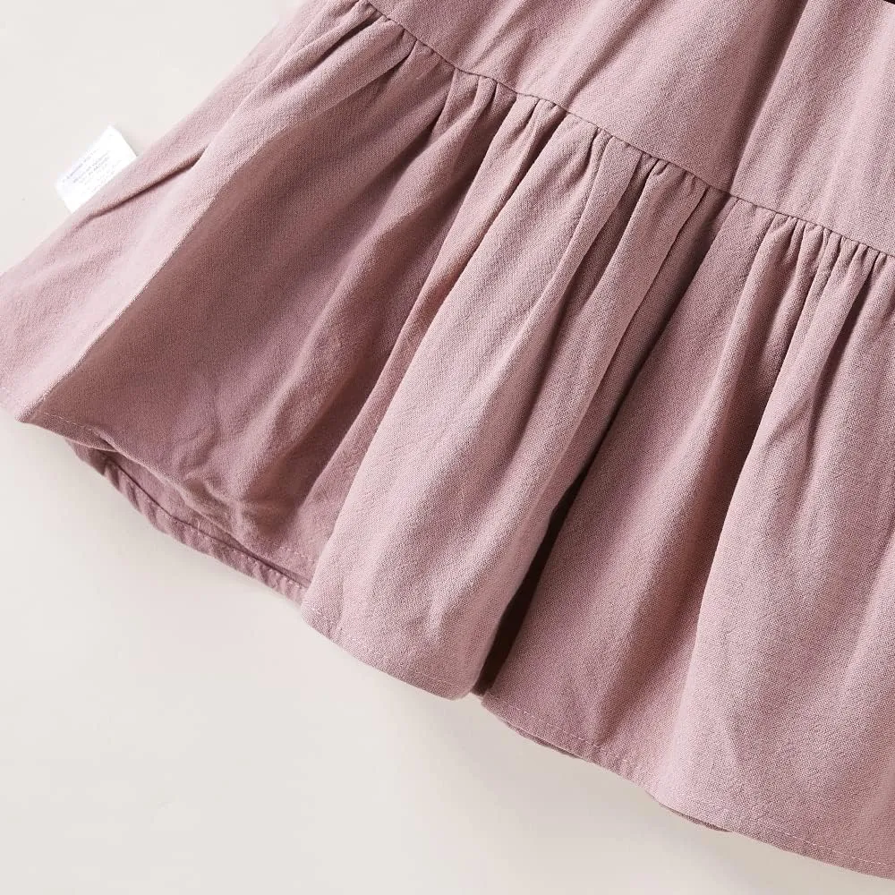 ANATA Baby Girls Linen Dress Flower Girl Ruffle Dresses Kids Birthday Party Outfits