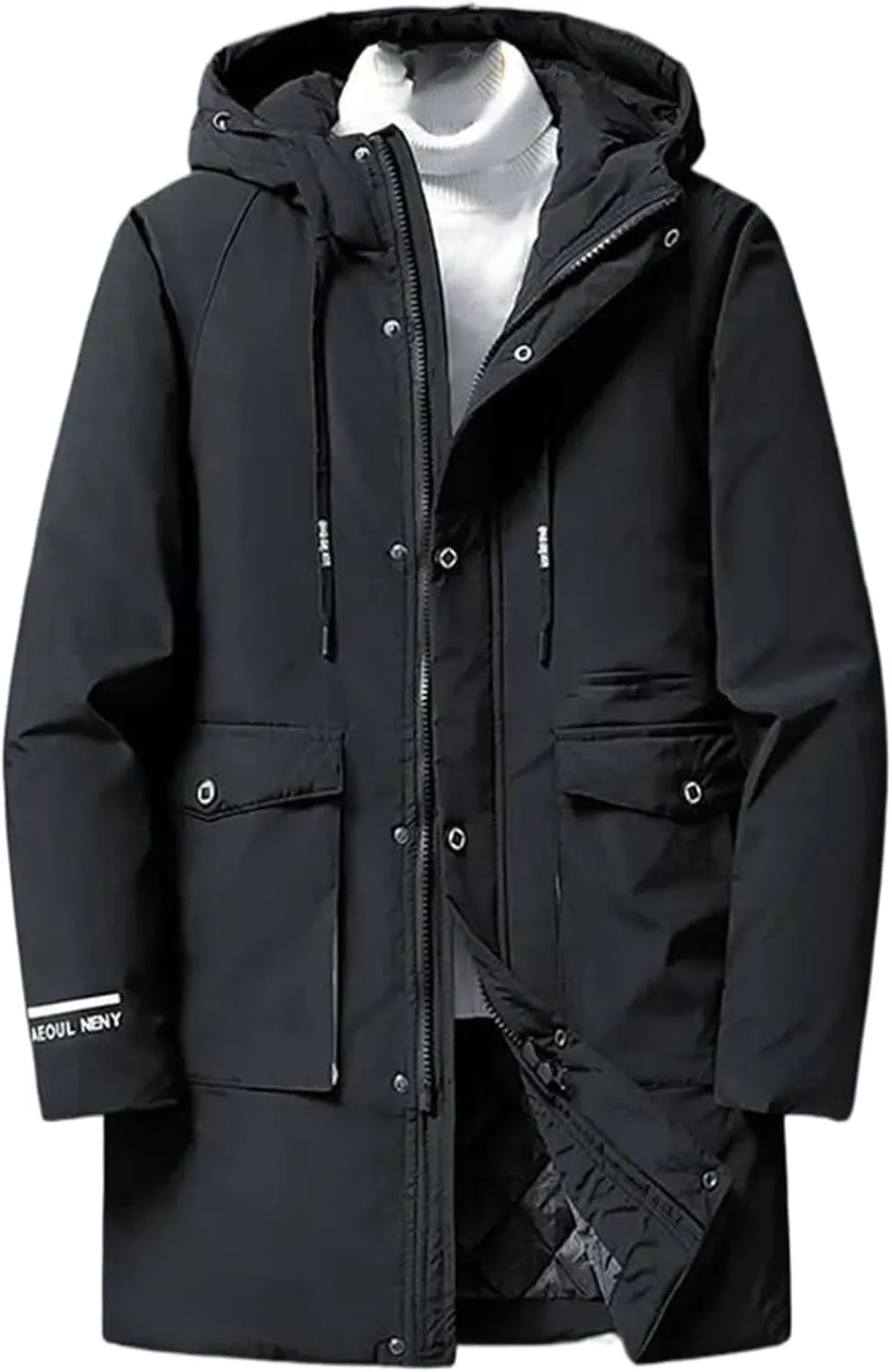 Aoleaky Long Cotton Padded Black Jacket Men Winter Coat Outerwear Hood Windbreaker Warm Thick Thermal Parka